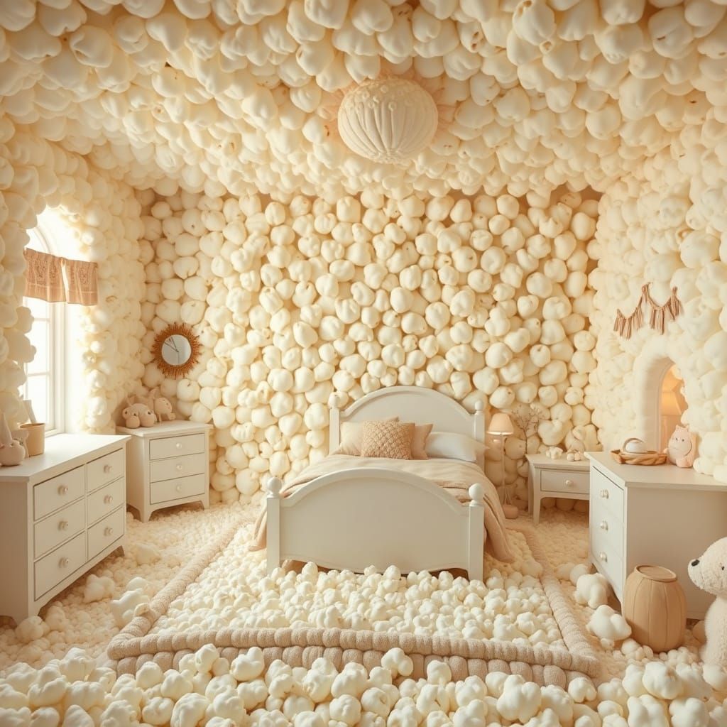 Whimsical Bedroom Made of Popcorn Kernels