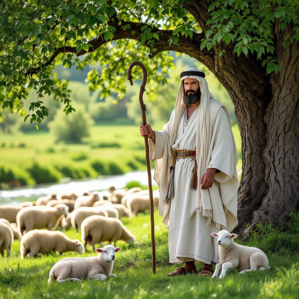 Shepherd watching his flock