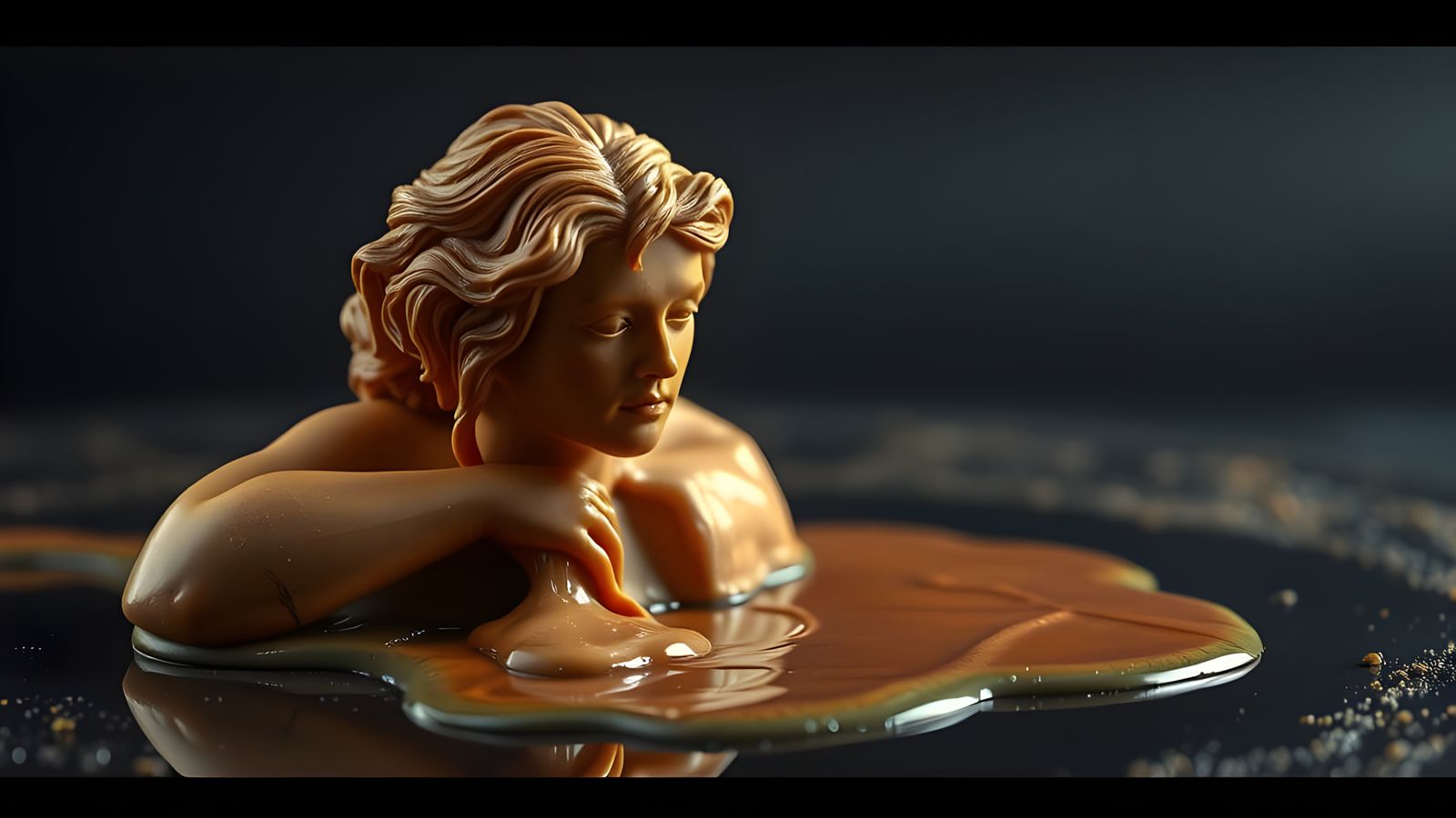 A statue or building made of wax, halfway through melting into a puddle.  by @KOSH