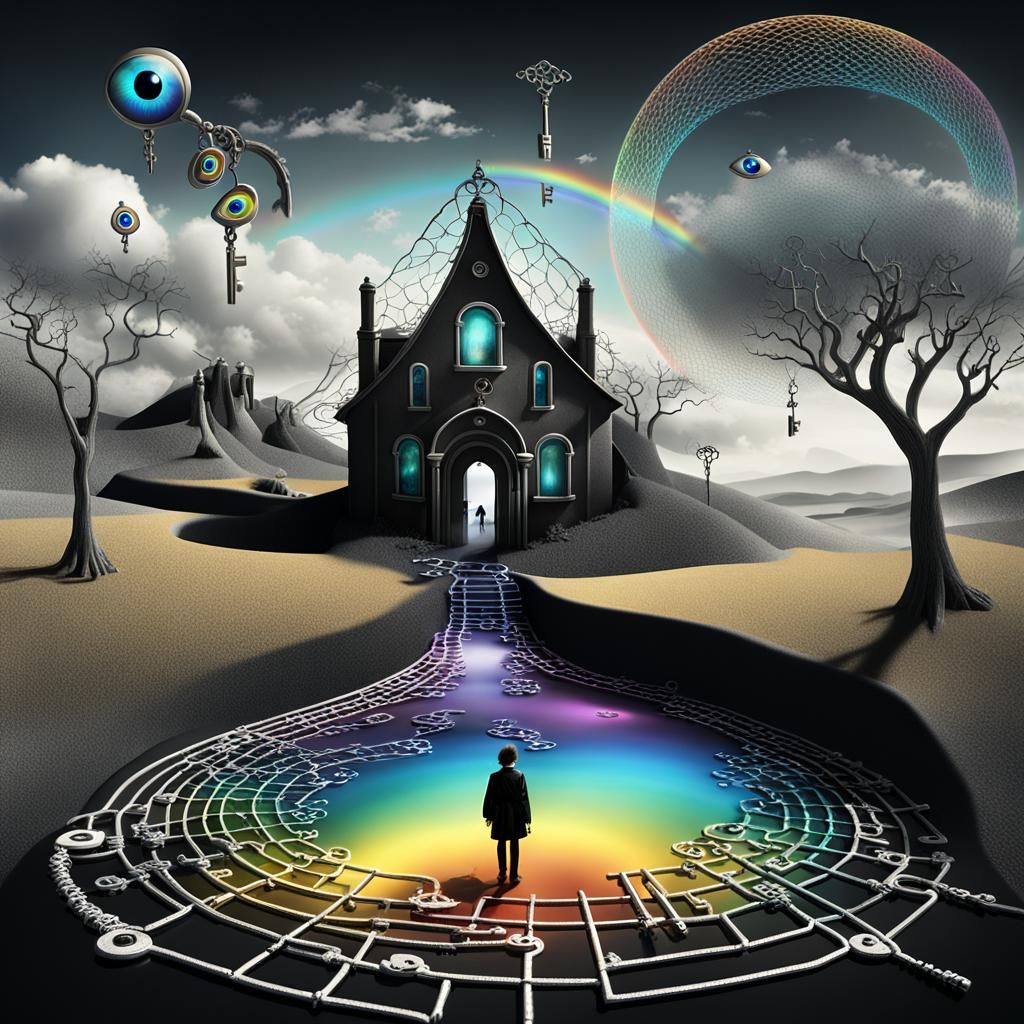 Intricate gothic  fairy  tree house made of bone ,alcohol inks ,   