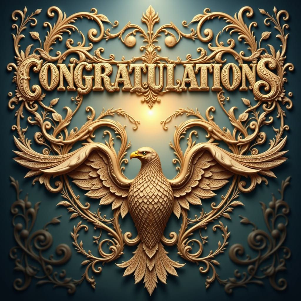CONGRATULATIONS in Lacy Letters with Eagle