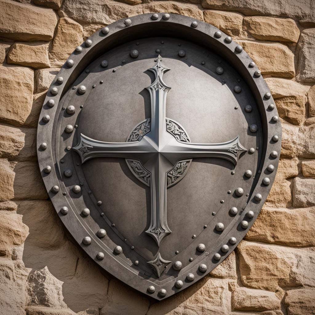 A crusader shield on a wall