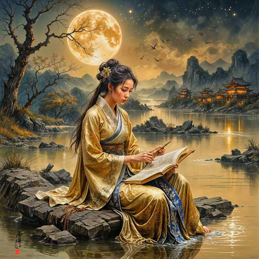 Reading by Moonlight  by @Budgie