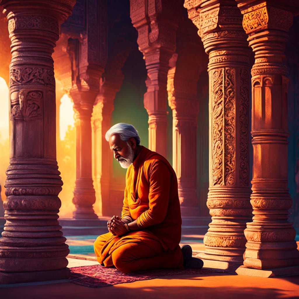 Man in Temple, Inspired by Indian Architecture