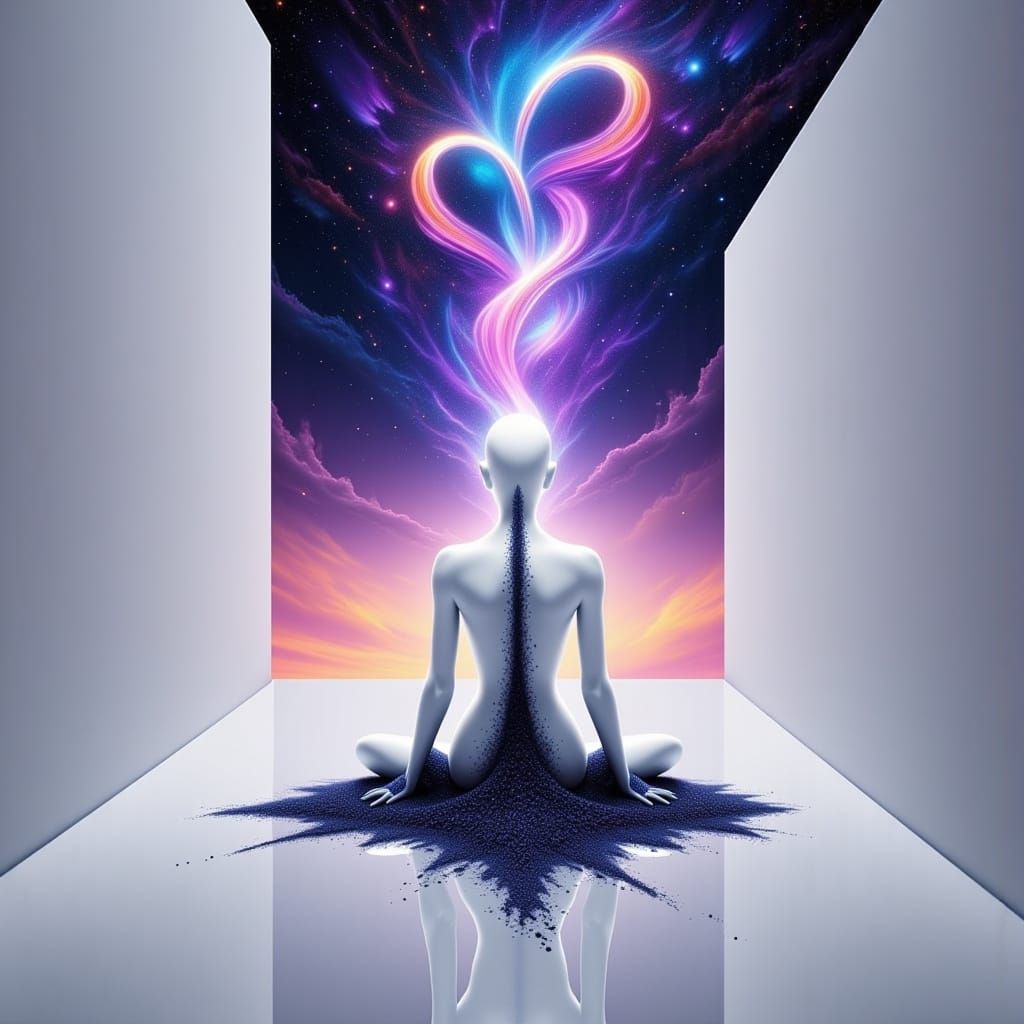 Cosmic Entity in White Room: Digital Art