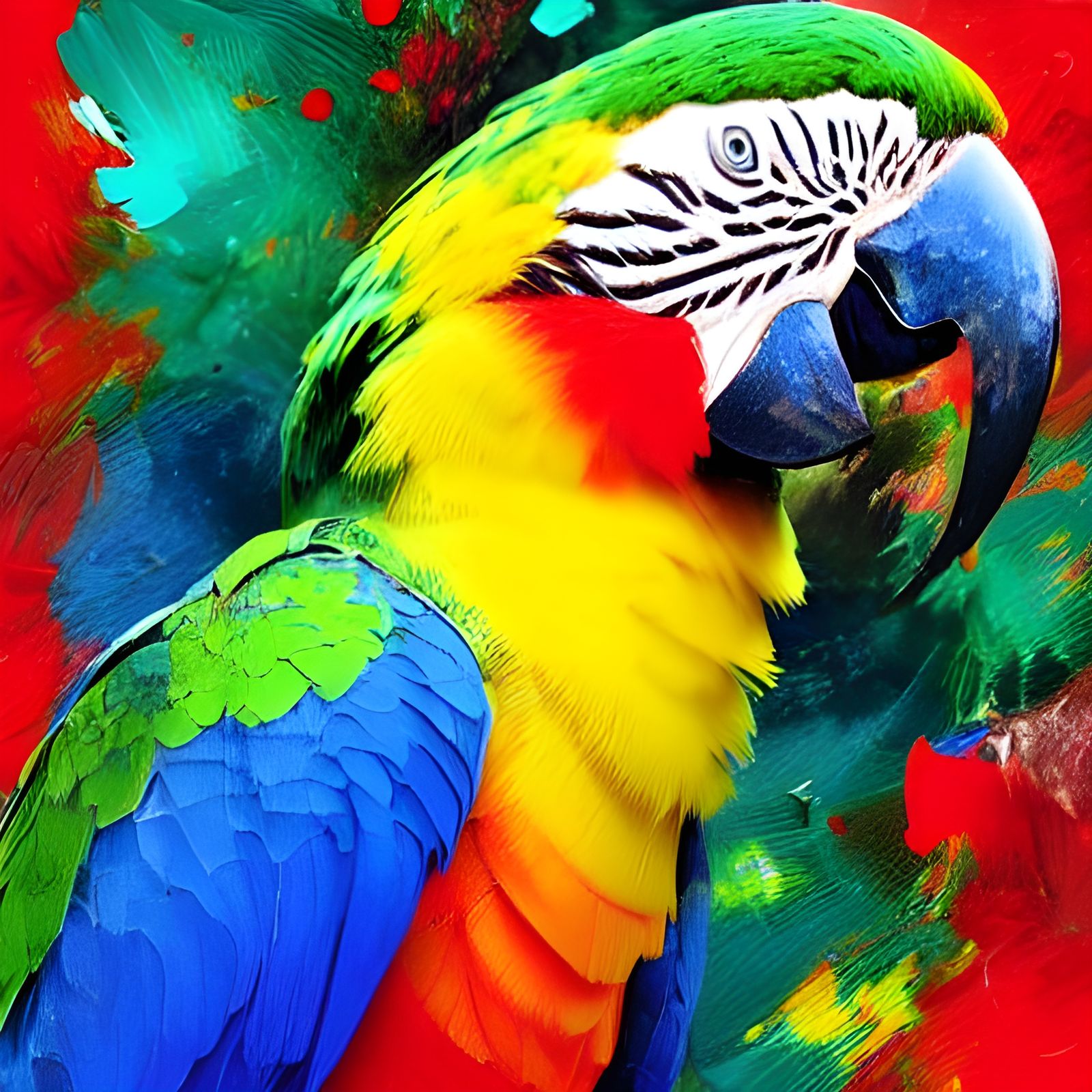 Colorful parrot with paint splash
