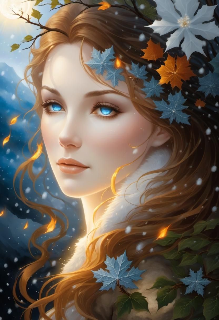 Fantastical Forest with Luminous Face in Alcohol Ink Style