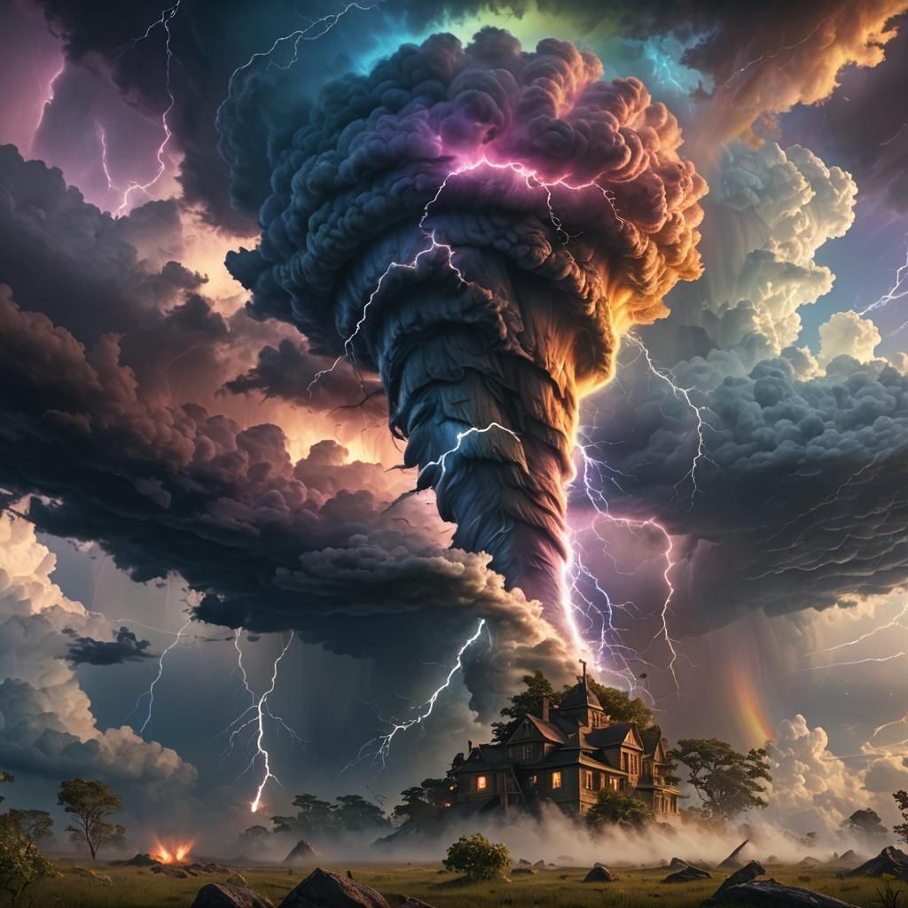 Rainbow Tornado Fantasy Concept Art in Art Nouveau Style