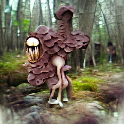 Cottagecore mushroom creature in a forest