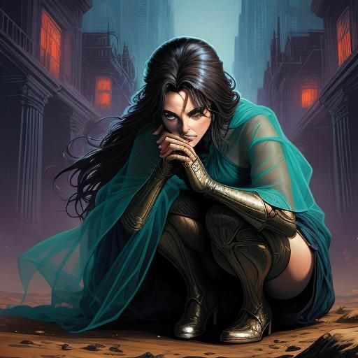 A Beautiful Woman Crouched Down Wearing Sheer Cloth