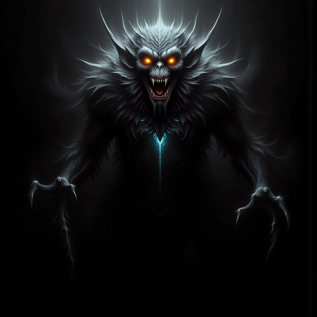 A troll in the style of a sinister creature <lora:Sinister Creatures:1.0> : black background, fog, alcohol ink, stunning digital art object,...