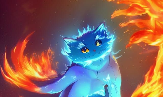 4 elemental cats,  fire cat made of flame, water cat made of...
