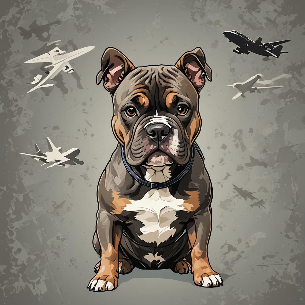 American Bully dog vector illustration 2d, front view, plane...