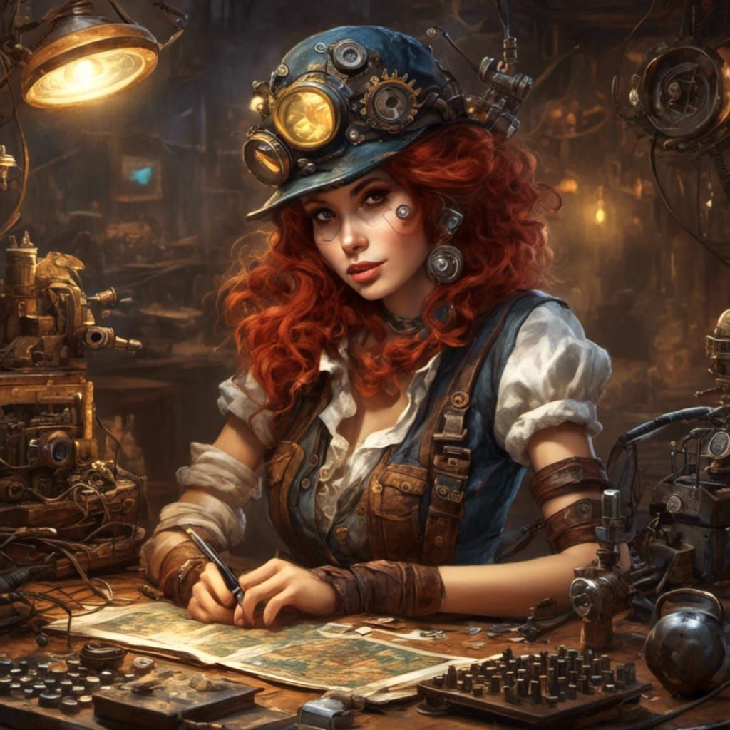 <lora:NC Hyperreal:1.0> steam punk gamer girl pinup

