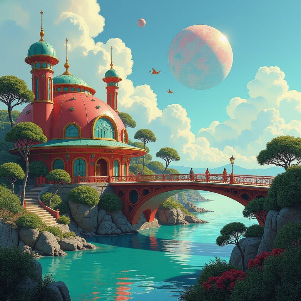 Dreamlike Scene in Vibrant Fantasy Art Style
