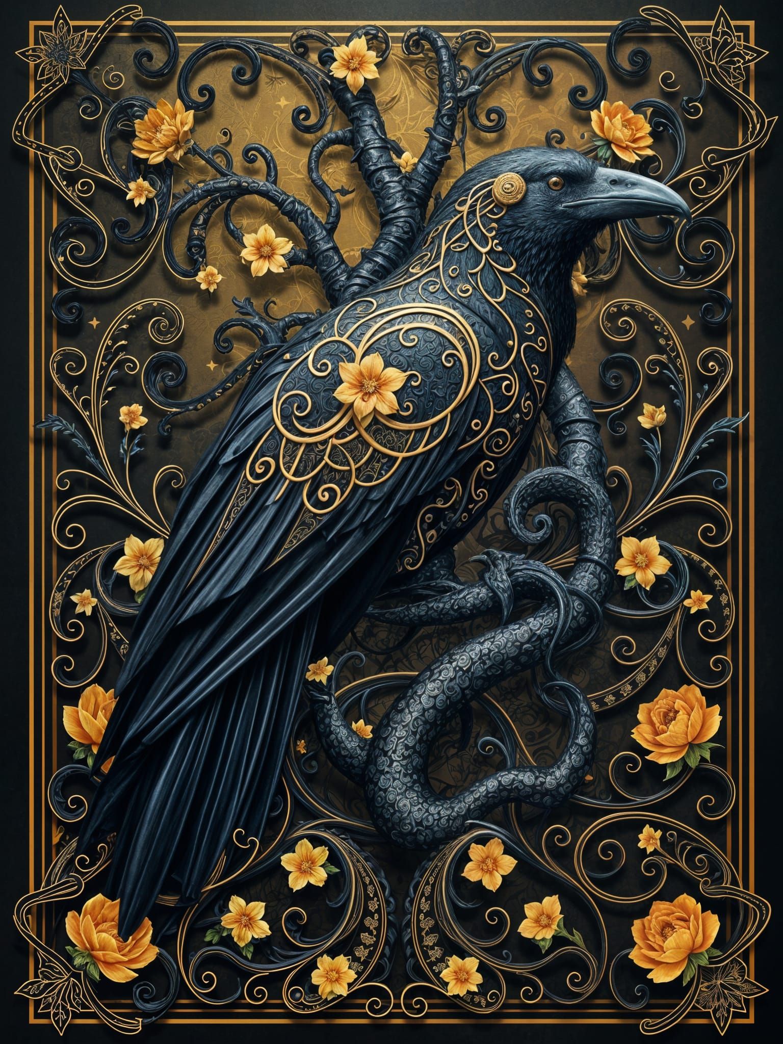 Midnight Florals and Feathers  by @Hinty