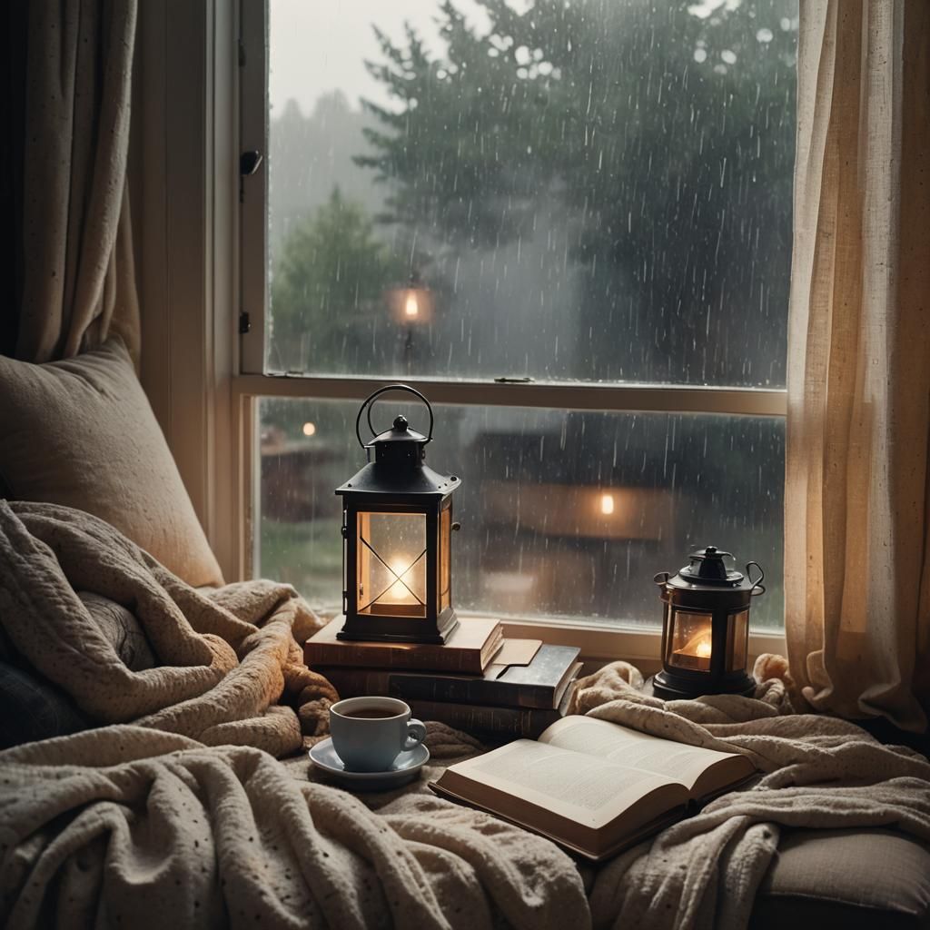 Cozy Reading Nook in Cinematic Style