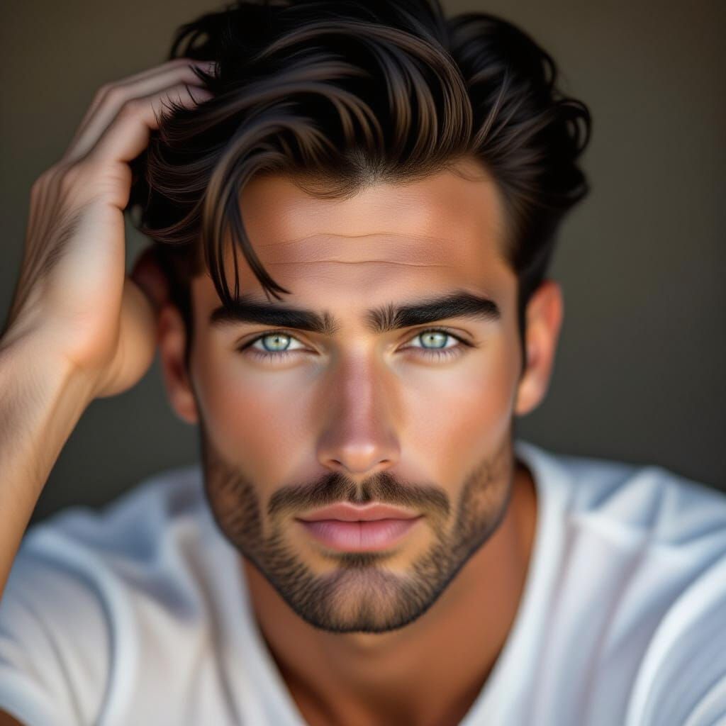 Handsome Man with Black Hair and Blue Eyes