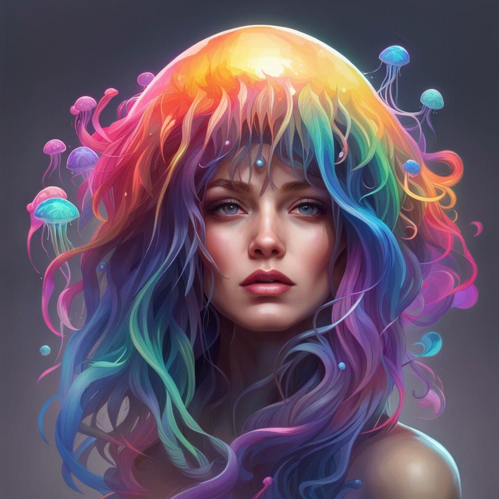 Jellyfish in rainbow color - AI Generated Artwork - NightCafe Creator