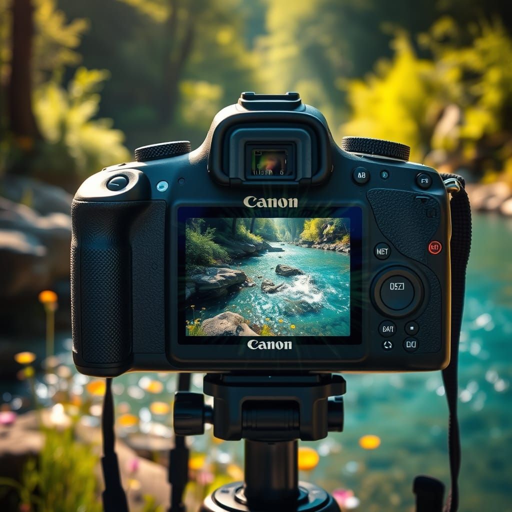 Surreal River Flows From Camera Double Exposure