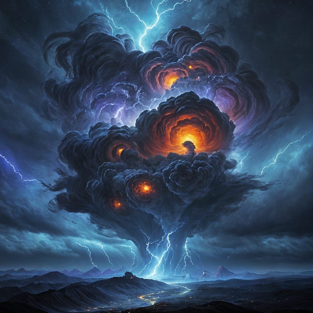 Cosmic Surrealist Tempest in Vibrant Colors