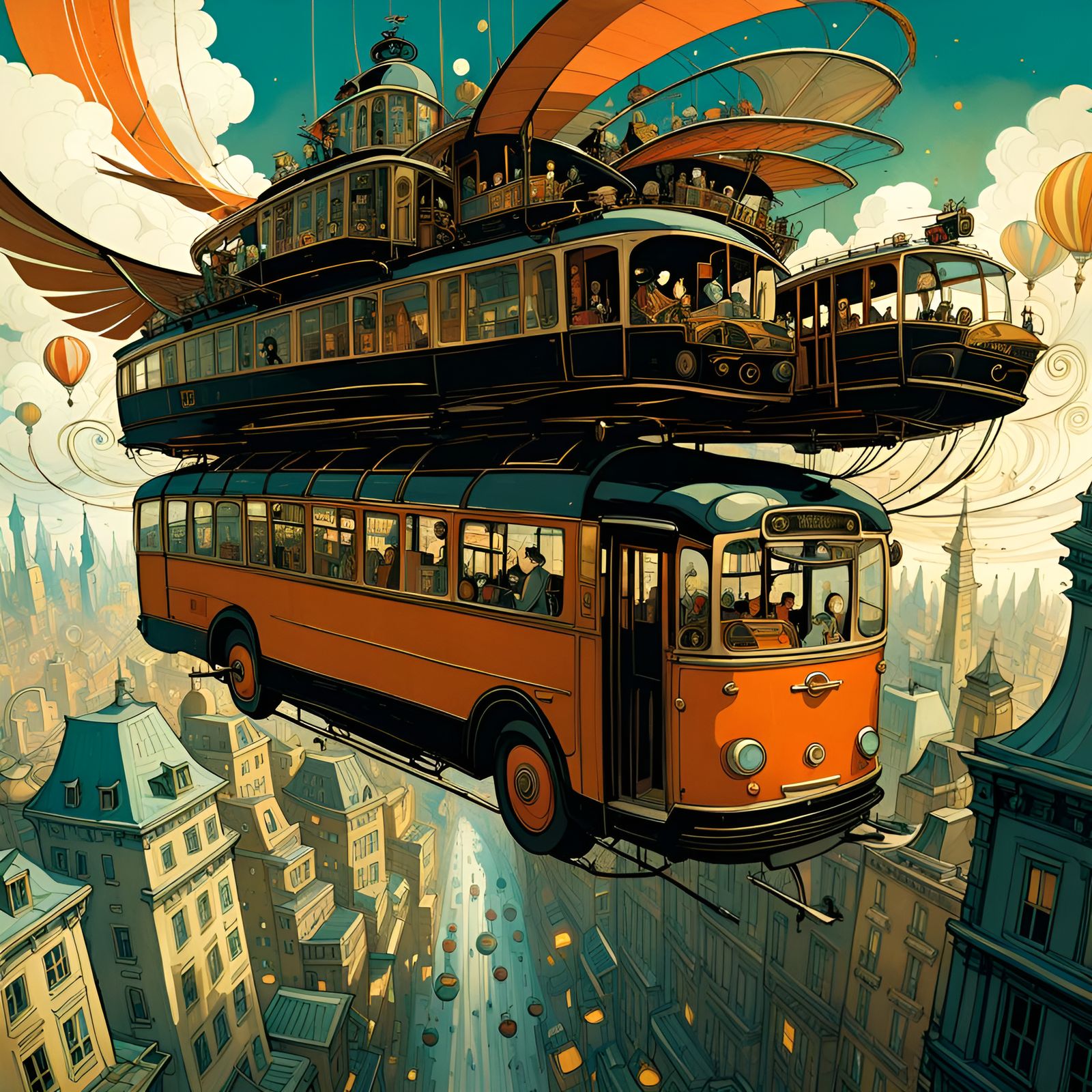 STEAMPUNK FLYING BUS  by @JustBubu