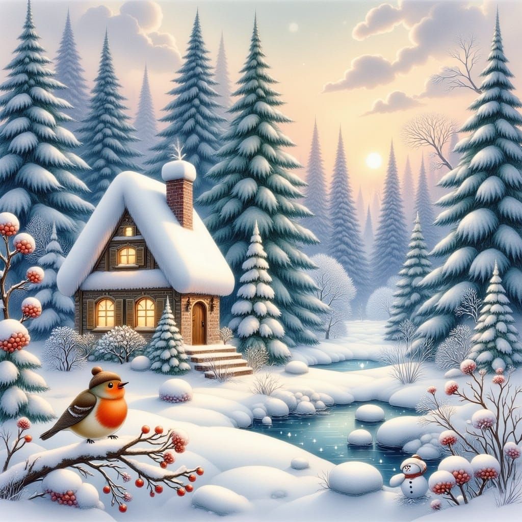 <lora:Winter Forrest:1.0>