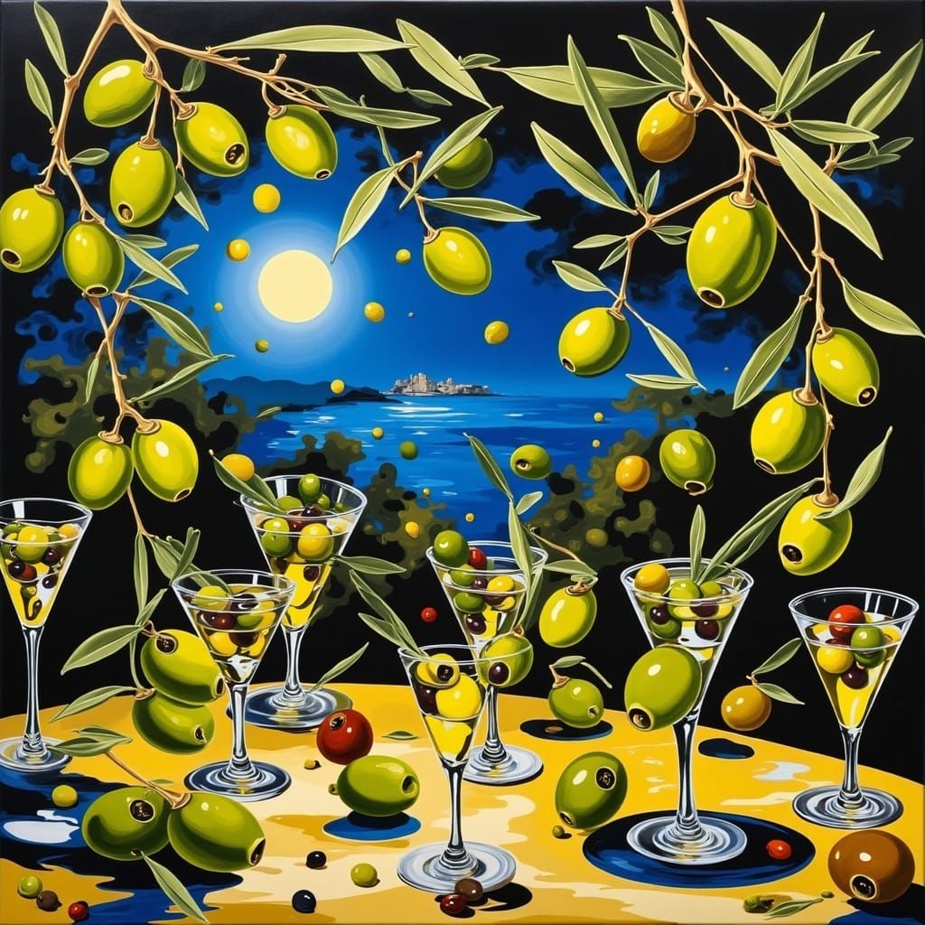 <lora:OLIVE OIL:1.0> Olives partying
