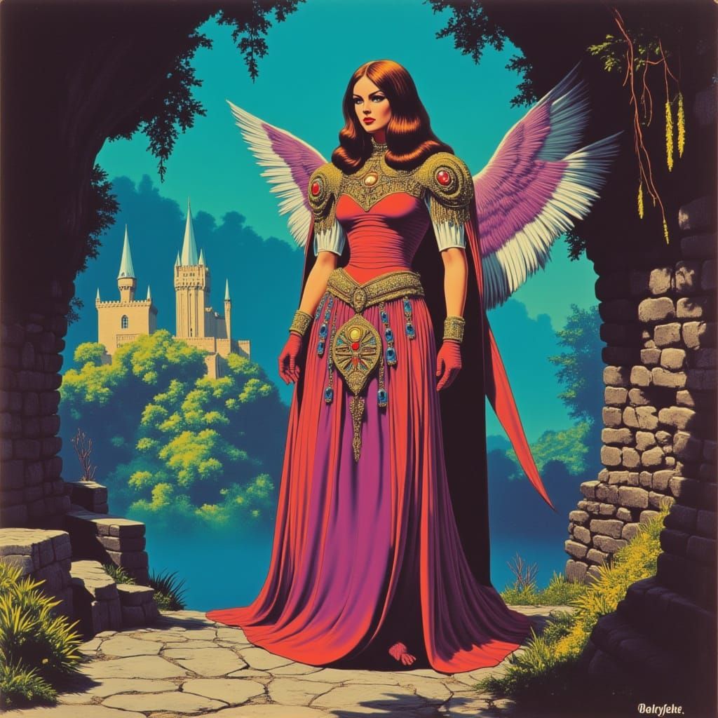 <lora:Medieval Pulp:1.0>
<lora:Candy Cosmos Flux:1.0>
1970s vintage medieval pulp illustration. Candy Cosmos