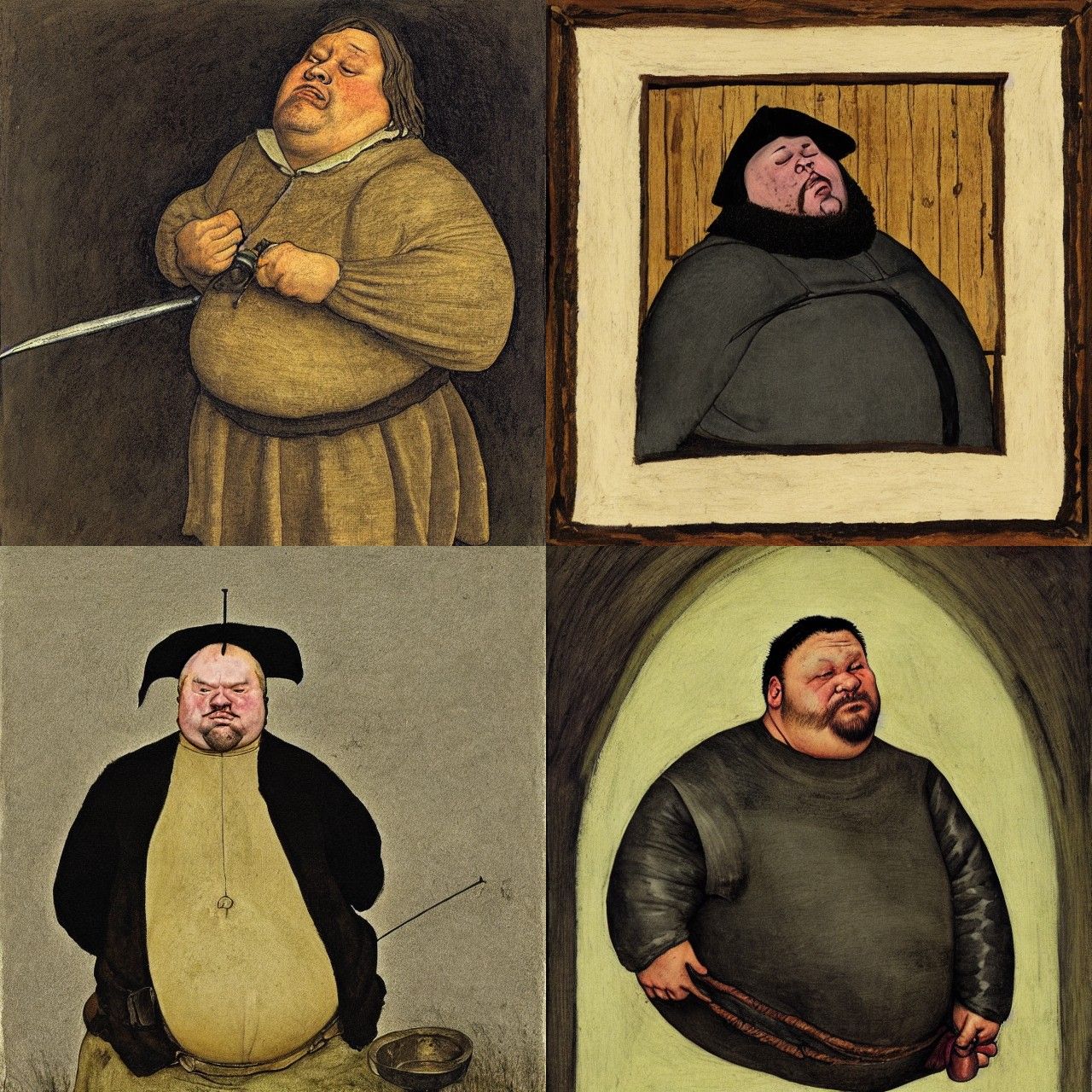 Portrait of a large medieval thug in the style of Andrew Wye...