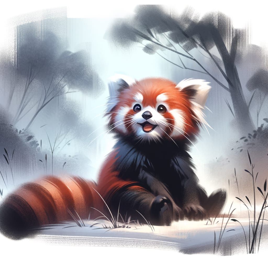 Happy young red panda  by @Ed Barbe-Noire