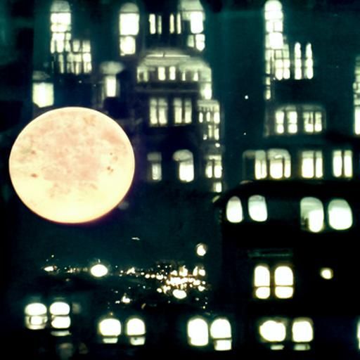 Vintage full moon shining over a city
