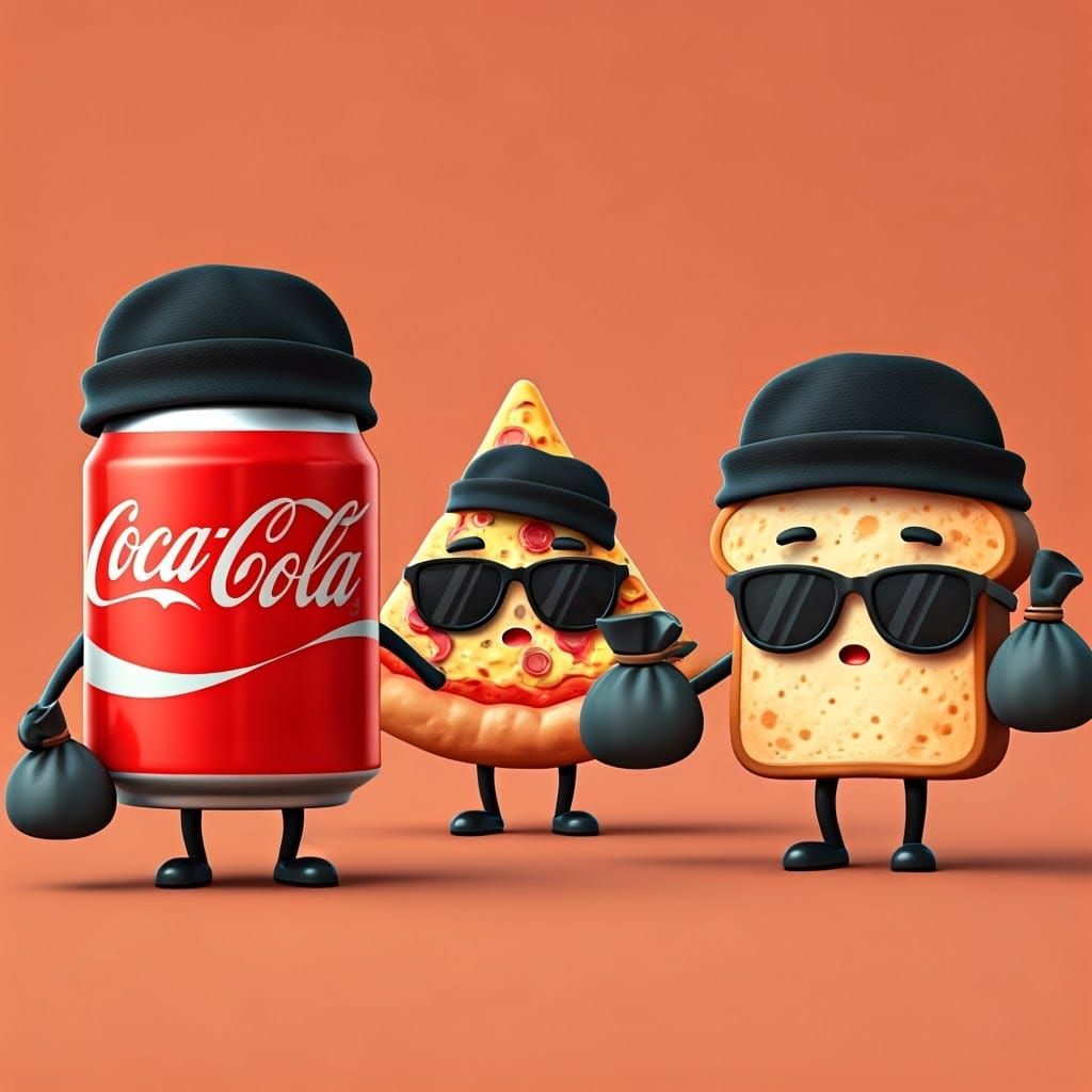 Mischievous Coca-Cola Can, Pizza, and Toast Go for a Heist i...