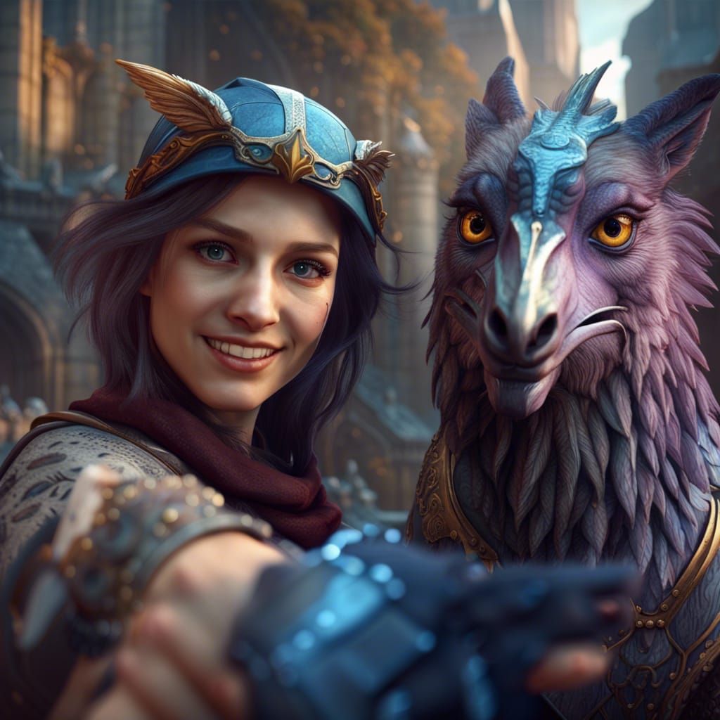 Selfie with a hippogriff  by @Desirena