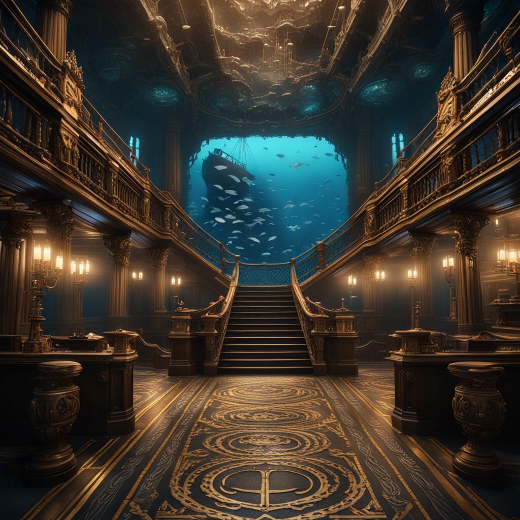 Inside the titanic on the bottom of the ocean  ultra realist...