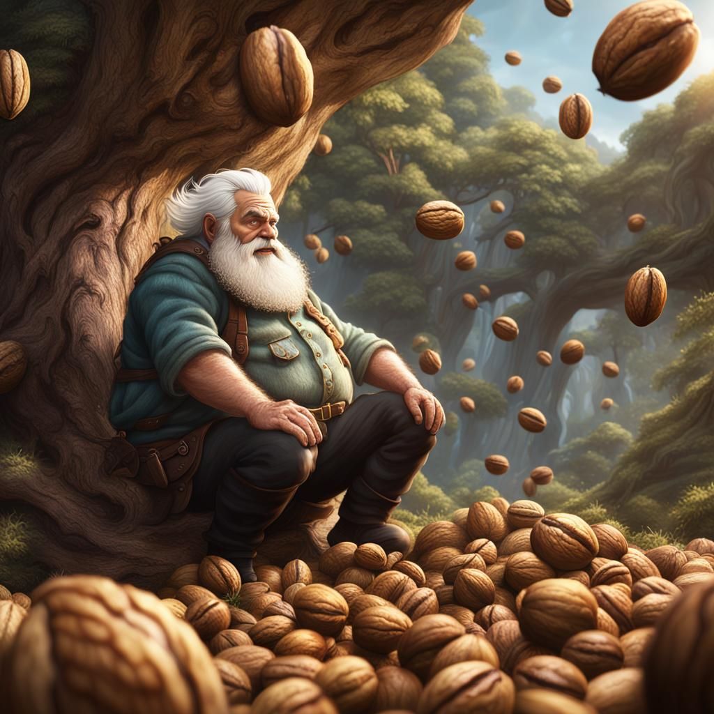A fat old scruffy man with white hair and beard is falling o...