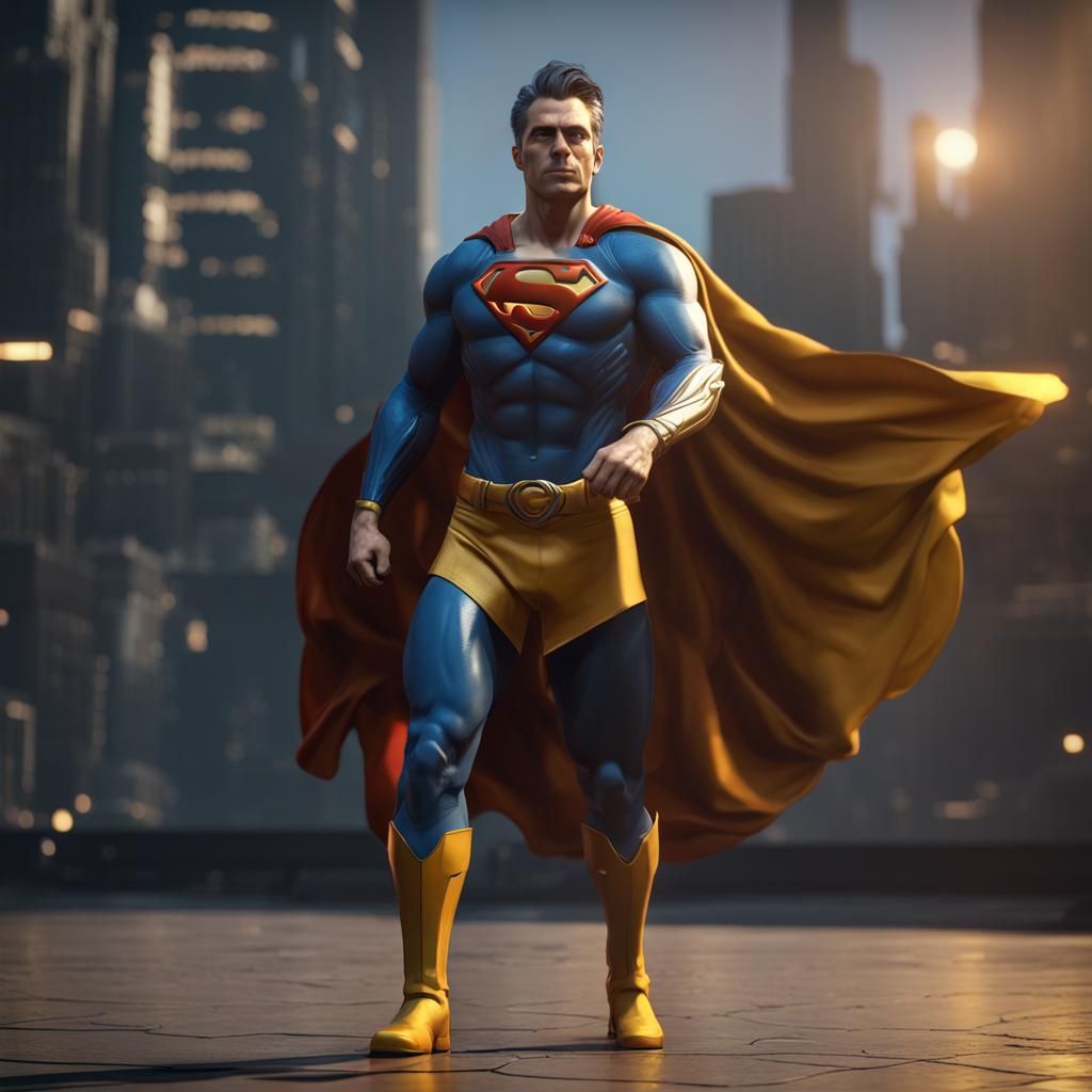 create a hero with a uniform similar to Superman but with ye...
