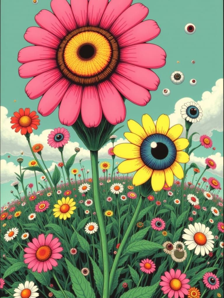 Blooming Flowers in Pop Art Style