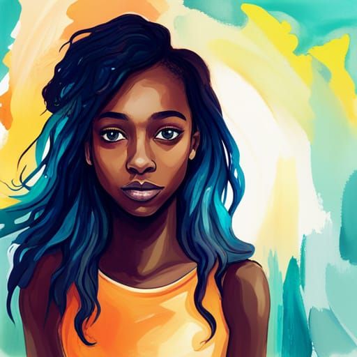 A dark skin girl, digital watercolor painting.