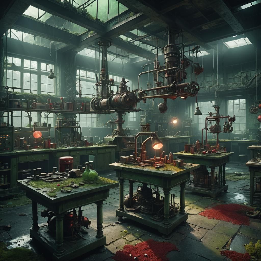 Eerie Abandoned Laboratory in Dark Fantasy Style