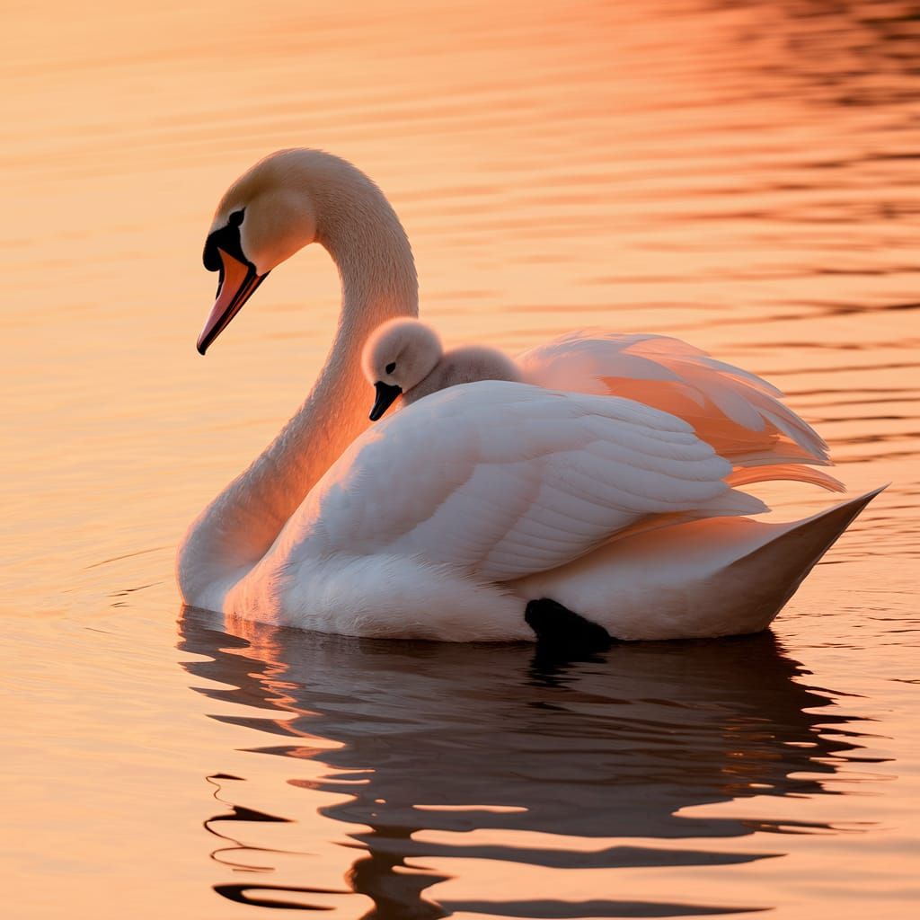 Mama swan adorable baby ride  by @kk