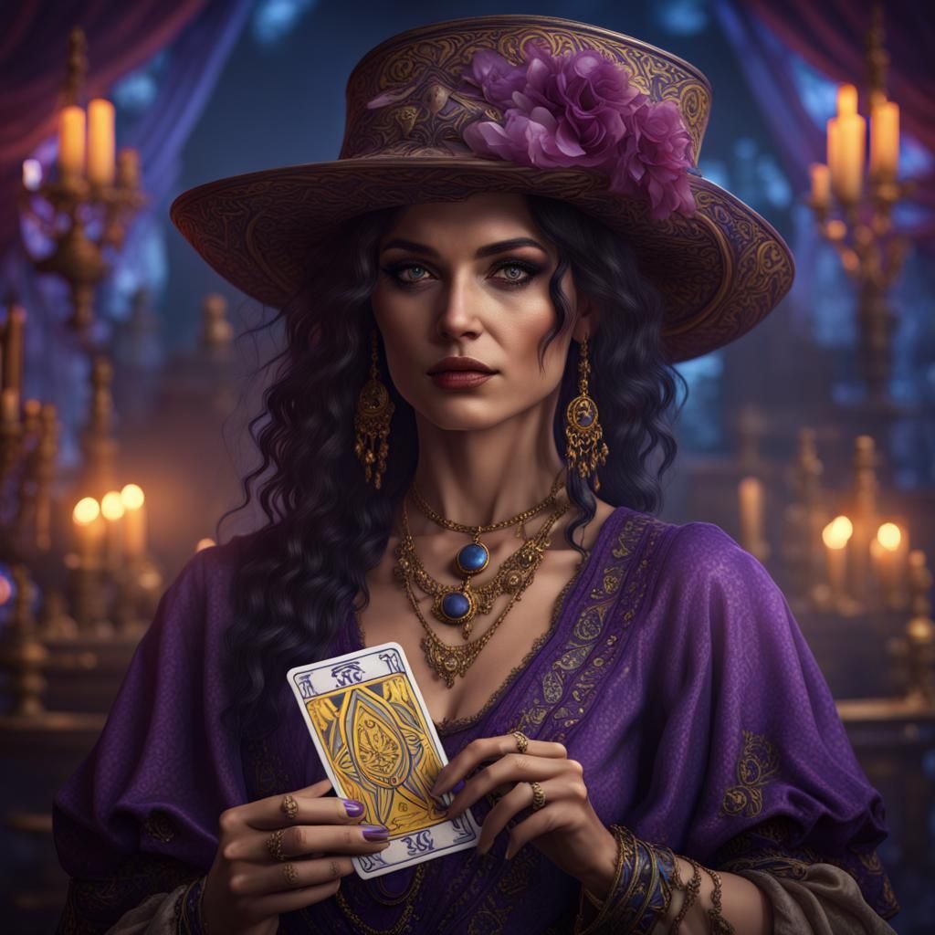 Gypsy showing tarot card