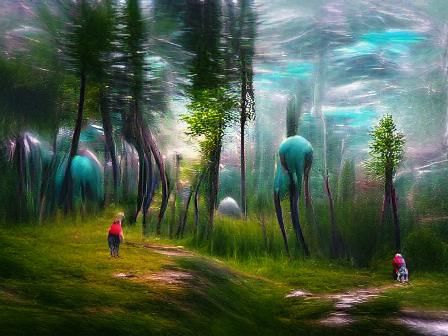 child wandering an alien forest