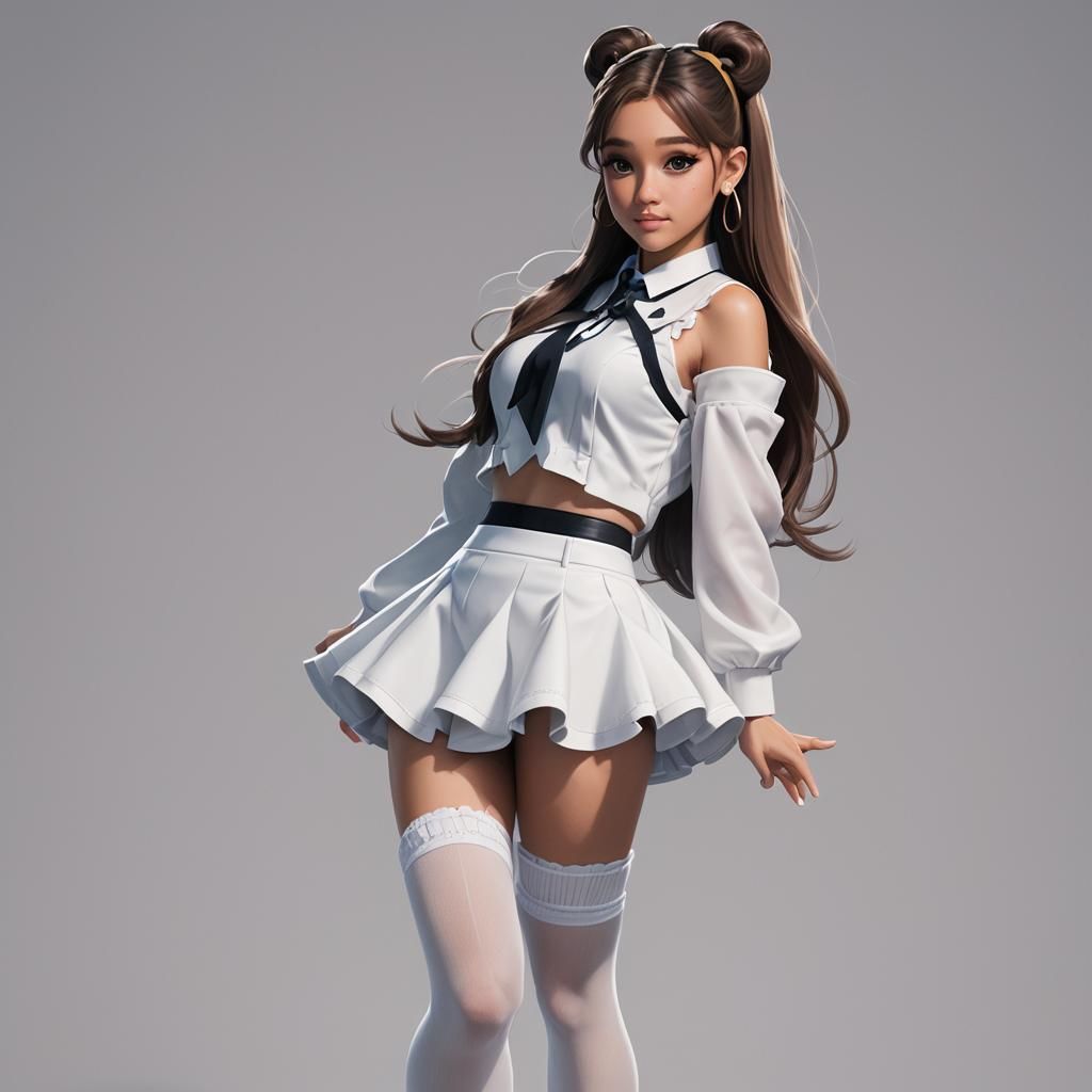 ariana grande micro skirt white stockings