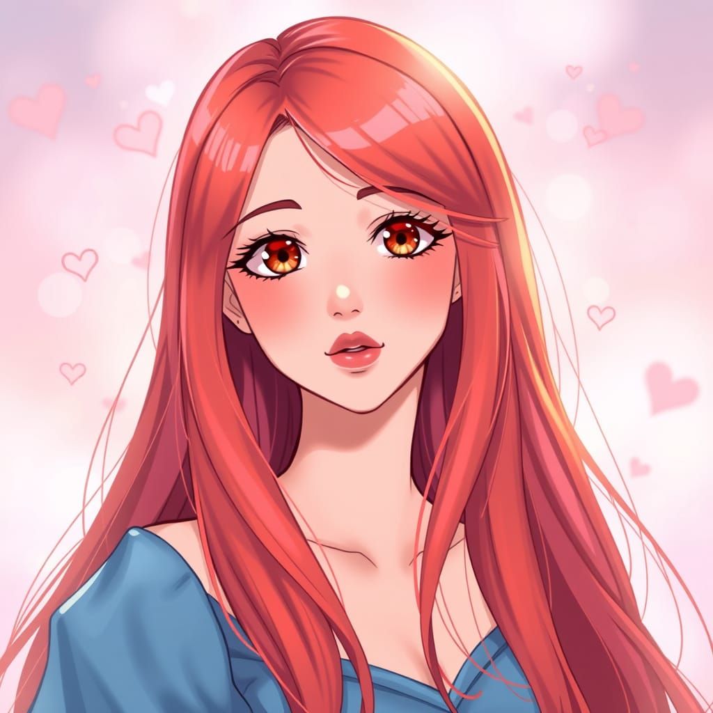 Anime-Inspired Young Woman in Dreamy Blue Dress