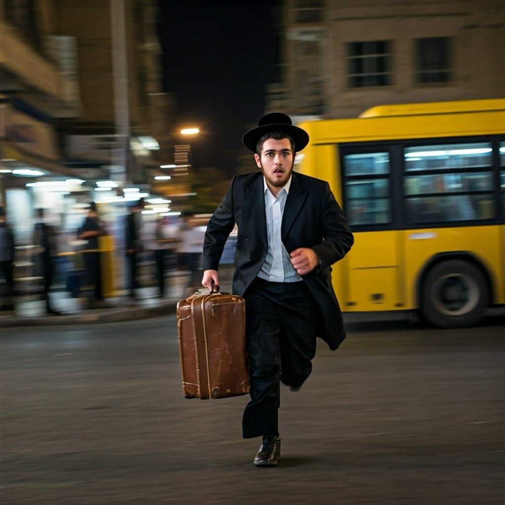 Determined Hasidic Man Runs Through Israeli City Streets
