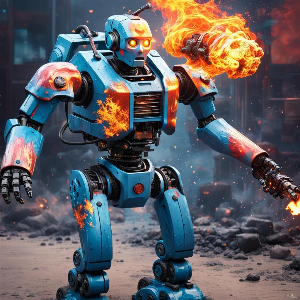 Humanoid robot with a flamethrower