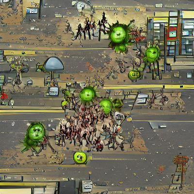 post apocalyptic radioactive city swarmed with zombies