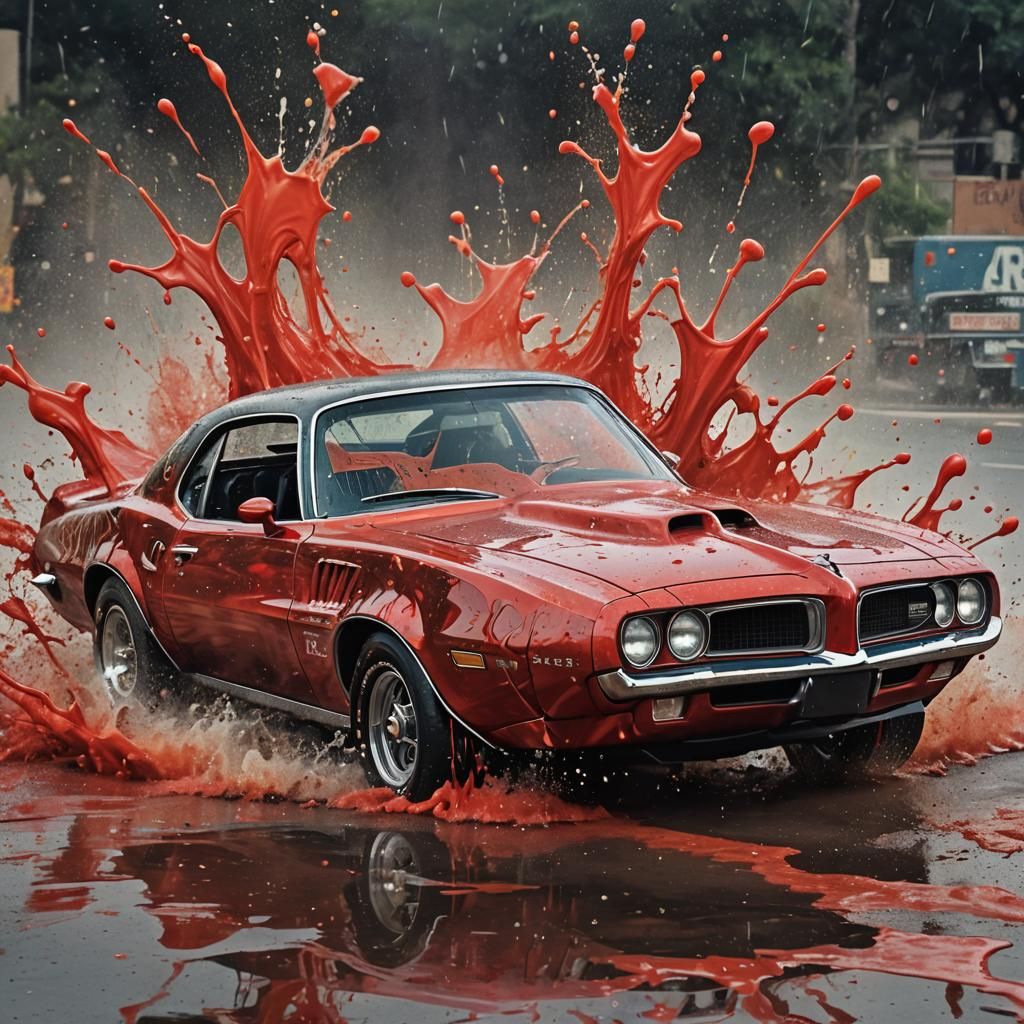 splash art, red 1970 Pontiac Firebird, classic cars photogra...