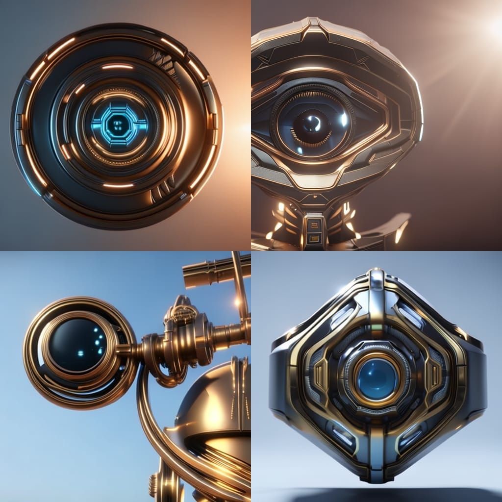 Mechanical Eye made of gold and titanium intricate mech deta...